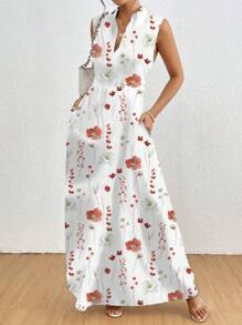 SHEIN Clasi Vestido casual sin mangas para mujer con estampado y bolsillos