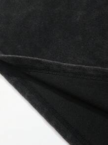 Manfinity Dauomo 男士夏季休閒拼接短袖T卹，印花圖形，哥特式復古洗水工藝，街頭風格，搖滾貓拉奏吉他復古卹，有趣的貓吉他印花T卹