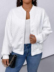 Plus Drop Shoulder Zip Up Bomber Jacket Fall Winter Cloth For Women Autumn