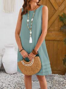 EMERY ROSE Women's Summer Solid Color Sleeveless Casual Tank Dress