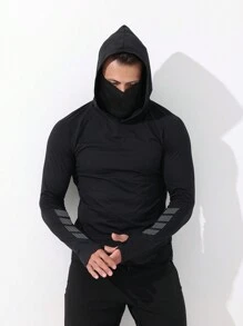 Manfinity Athleisure 男友风男士连帽纯色简约风运动户外休闲卫衣 男友风男士卫衣 返校 - 黑色 - 查看 1