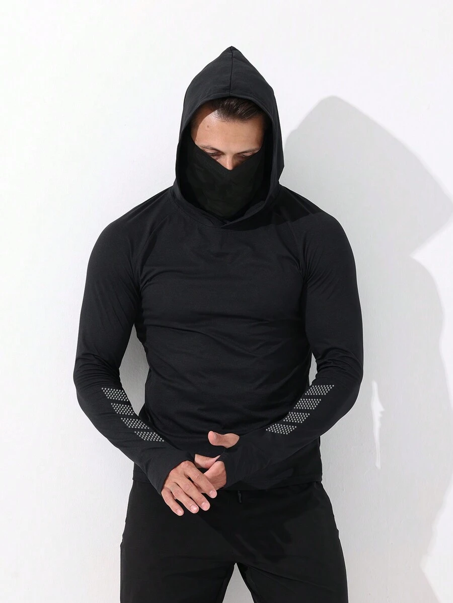 Manfinity Athleisure 男友风男士连帽纯色简约风运动户外休闲卫衣 男友风男士卫衣 返校 - 黑色 - 查看 1