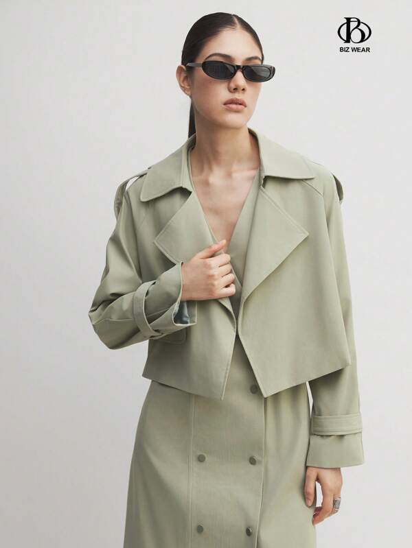 BizChic Veste courte de style rétro pour le travail de bureau des femmes, col, vert olive, automne