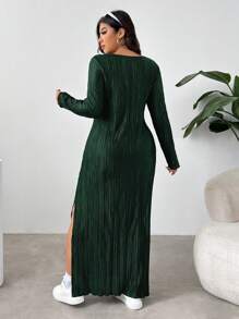 SHEIN EZwear Plus Size Black Pleated Long Split Hem Dress