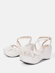 Styleloop Women's Fashion Round Toe Wedge Heel Thick Bottom Sandals - Apricot - View 3