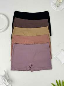 Women's Seamless Knitted Fabric Boyshorts Multicolor Plain Casual Underwear With Slight Stretch Comfort