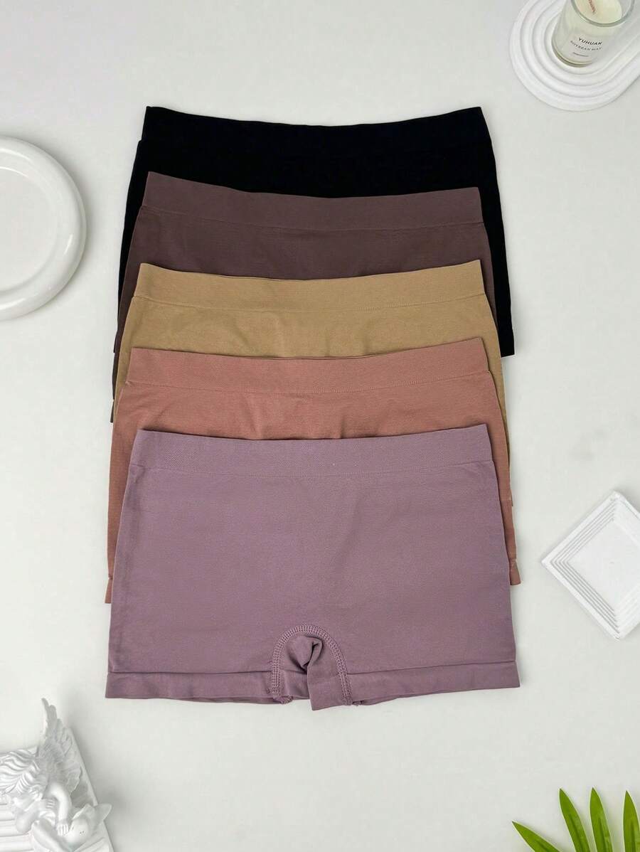 Women's Seamless Knitted Fabric Boyshorts Multicolor Plain Casual Underwear With Slight Stretch Comfort