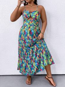 SHEIN Clasi Plus Allover Print Cut Out Front Cami Dress - Multicolor - View 3