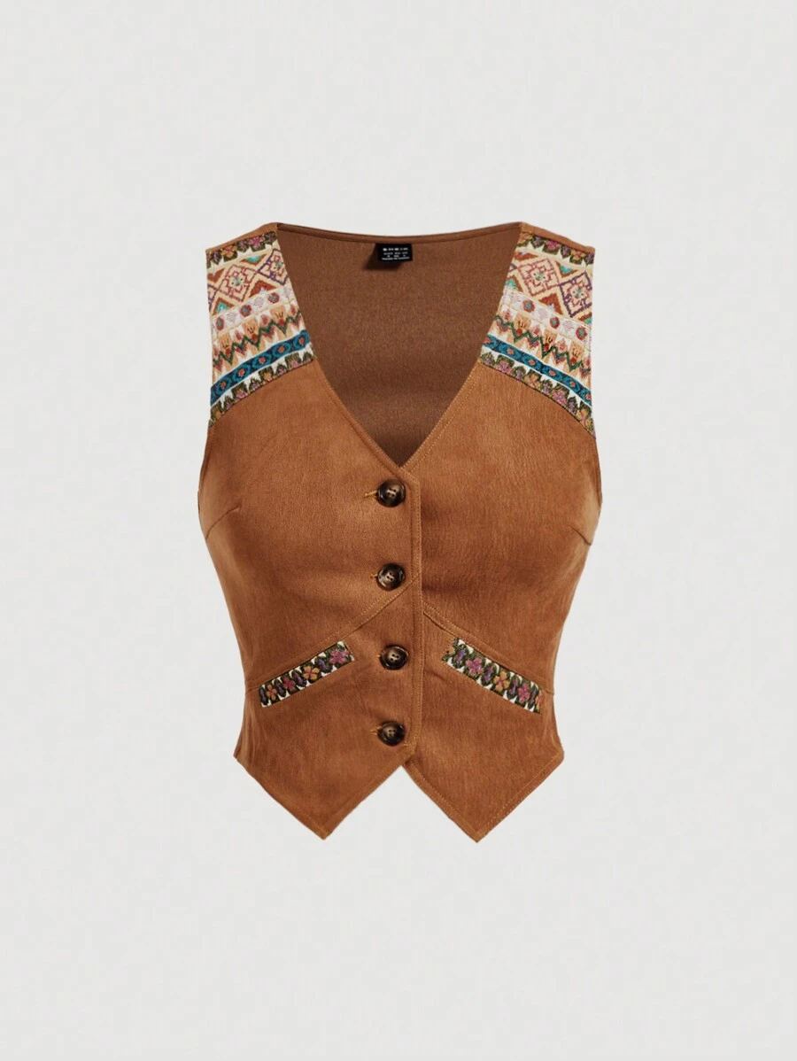 SHEIN MOD Áo tank top nữ họa tiết cổ điển, áo in hình, áo phong cách quý tộc xưa, áo dành cho giáo viên, thập niên 70, áo dự tiệc trưa, áo mùa đông, áo kaki, áo mùa thu, phong cách miền Tây, áo đi club. - Màu Khaki - Xem 1