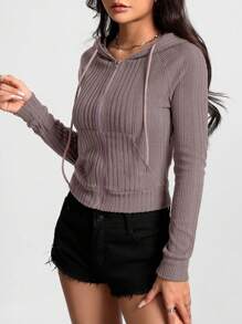 SHEIN Unity Women's Zipper Hooded Drawstring Pocket Long Sleeve Slim Fit Fashionable Sweatshirt - Dusty Pink - View 3