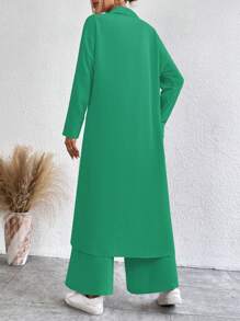 SHEIN LUNE Solid Single Breasted Batwing Sleeve Coat & Wide Leg Pants