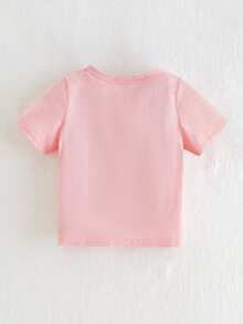 Cozy Pixies 女寶寶夏日休閒短袖上衣，印花圖案，柔軟舒適透氣，適用於家居、戶外、旅行、海灘、營地、送禮、攝影等場合。 - 粉色 - 查看 2