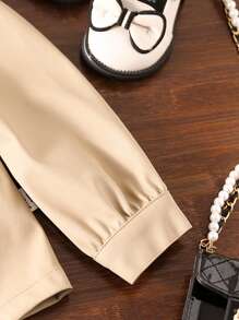 Fashionable And Elegant Leather Khaki Shirt Top For Toddler Girls, Fall/Winter