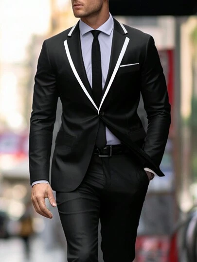 Manfinity Mode 男士對比色邊飾單鈕西裝外套