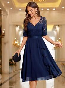 MIUSOL Sweetheart Neck Floral Lace Ruffle Trim Cocktail Party Swing Dress Wedding Guest Dress Prom Dress