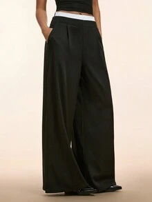 Forever 21 Work Women Wide Leg Women Pants Fall Pants - Black - View 1