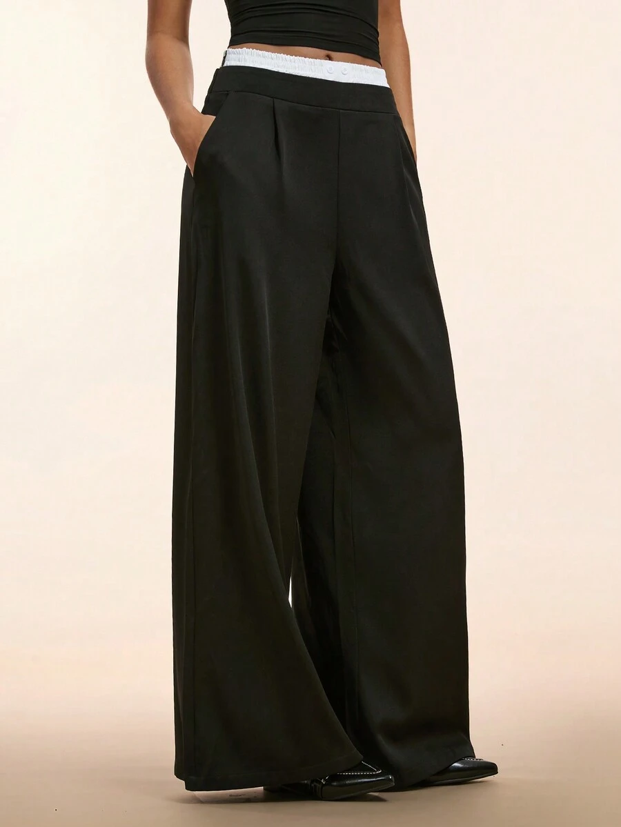 Forever 21 Work Women Wide Leg Women Pants Fall Pants - Black - View 1