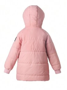 SHEIN Meninas da criança casual minimalista manga raglan solto contraste cor design falso bolso gola alta grossa à prova de vento quente jaqueta de inverno