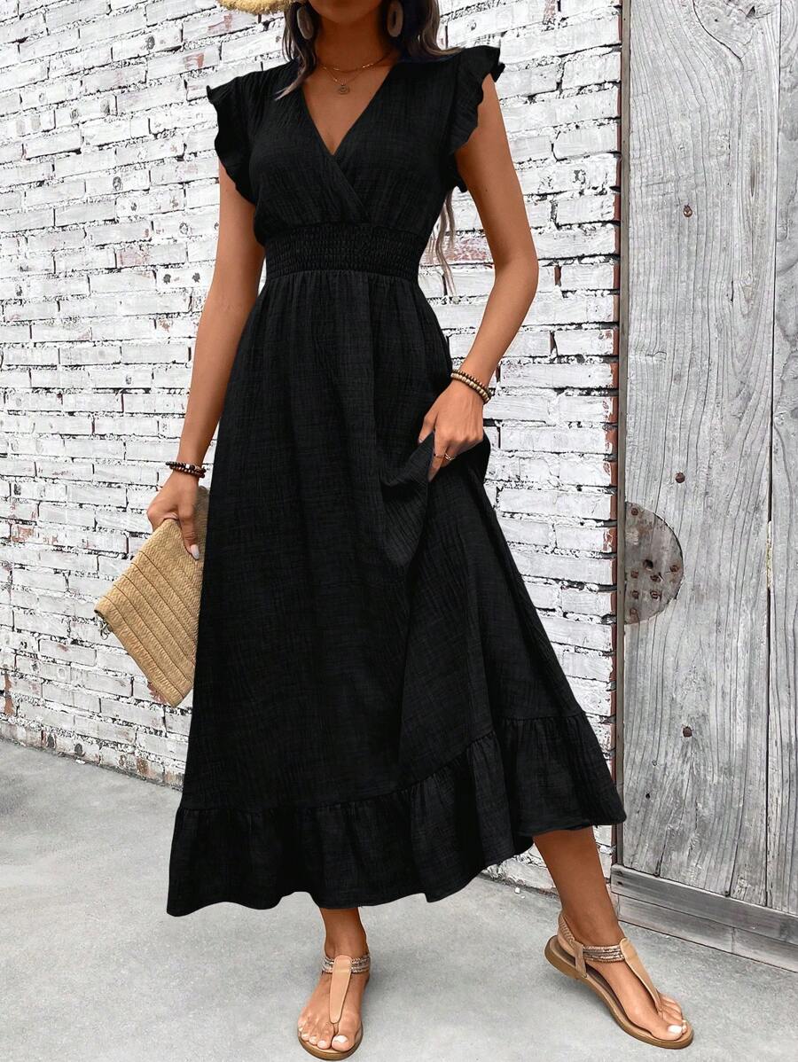 SHEIN Clasi Casual & Simple Waist-Fitting Women's Dress For Vacation - Black - View 1