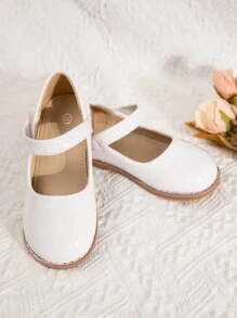 Fashion Girls' Mary Jane Shoes With Buckle Strap And Hook And Loop Closure, Solid Color, Flat - White - View 3