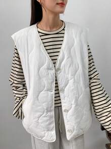 FRIFUL Damen Große Größen Gepolsterter Mantel, Einfarbig, Locker Geschnitten, Warme Jacke - Beige - Übersicht 7