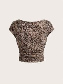 SHEIN Essnce Summer Casual Leopard Print Crew Neck Women's Slim Fit T-Shirt Inside Out Airport Outfit Teacher T-Shirt Back To School T-Shirt Old Money Style Outfits Going Out Top,2pcs