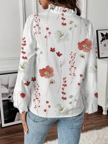 SHEIN LUNE Áo sơ mi cổ chữ V in hoa - Màu Cam cháy - Xem 2