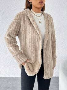 SHEIN PETITE Áo khoác nhung thường dành cho nữ - Lạc đà - Xem 6