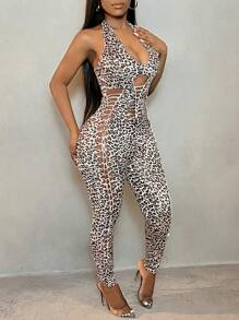 SHEIN SXY 连衣裙豹纹镂空女式连体裤 - 彩色 - 查看 3