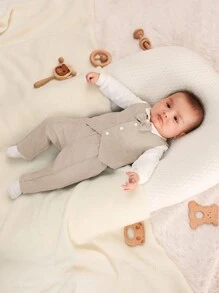 SHEIN Newborn Baby Boy's Bowtie Bodysuit, Vest And Pants Set, 3pcs, Thin Fabric