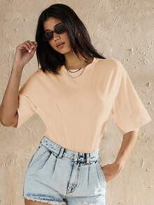 Forever 21 Nuevo diseño casual de camiseta de manga corta en formato de body para verano - Albaricoque - Ver 6