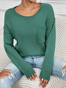 SHEIN LUNE Knitted Long Sleeve Alpaca Sweater With Gloves, Fall Winter - Green - View 3