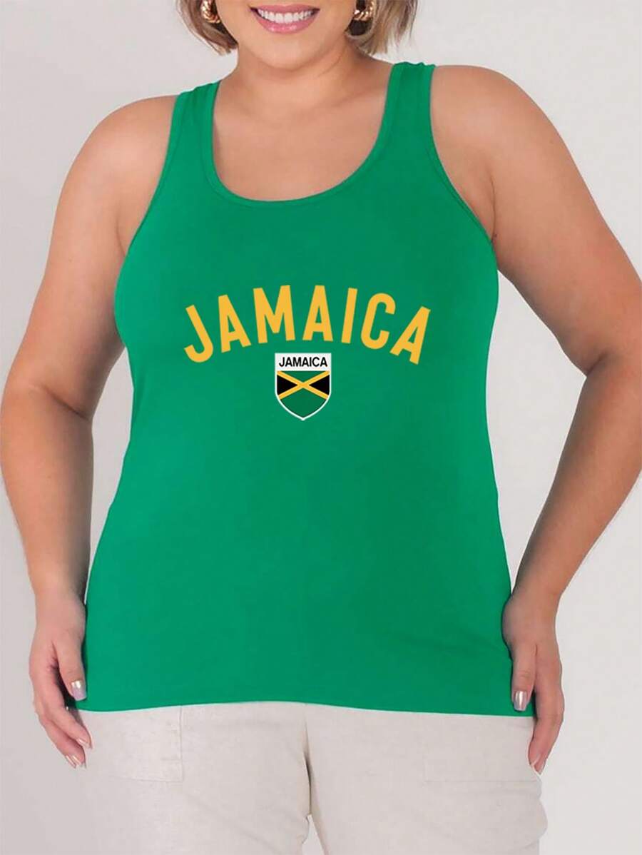 Flirla Plus Size Jamaica Green Tank Top/Tank Top - Green - View 1