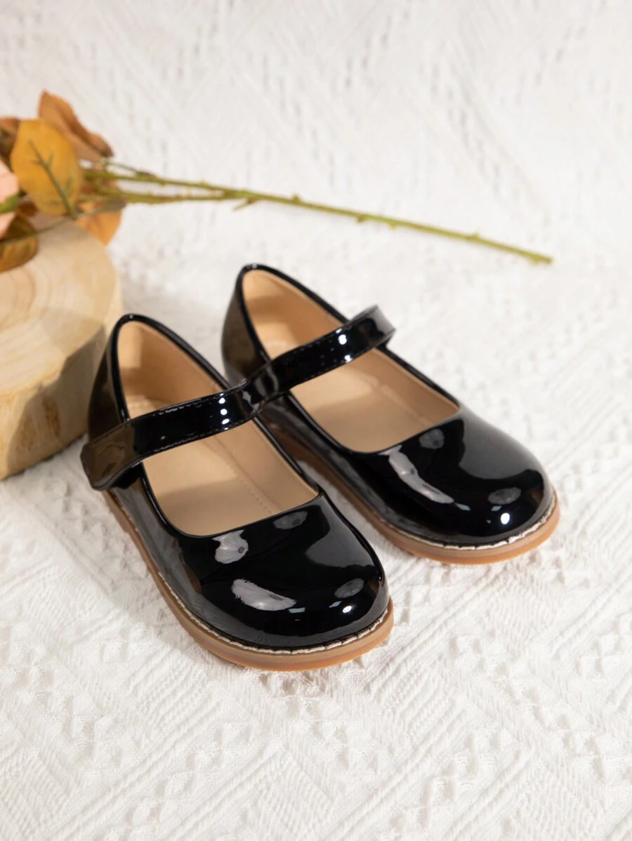 Sepatu Mary Jane Model Putri Warna Polos Modis dengan Gesper & Perekat Velcro, Sepatu Datar untuk Anak Perempuan