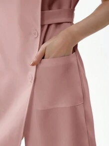 TaskEZ Women Scrubs  Uniform Button Front Hospital Nurse Scrub Dress Lab Coat Clothe - Pink - View 8