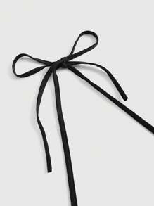 ROMWE Fairycore 女式夏季不對稱下擺褶皺領口領口露背背心，植物刺繡 - 黑色 - 查看 3