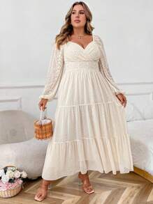 SHEIN Clasi Đầm Maxi Chiffon Thêu Cỡ Lớn Cho Nữ - Màu be - Xem 6