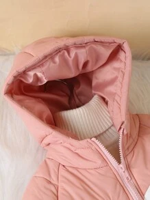 SHEIN Meninas da criança casual minimalista manga raglan solto contraste cor design falso bolso gola alta grossa à prova de vento quente jaqueta de inverno