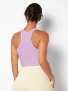 SHEIN BASICS 女士休闲纯色圆领修身吊带背心，夏季 - 淡紫色 - 查看 2