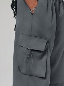 SHEIN EZwear 女款寬鬆黑色貨物褲，夏季休閒寬褲 - 深灰色 - 查看 5