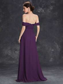 Sweetheart Neckline Ruched Bodice & Waist Flowy Chiffon Dress Elegant Bridesmaid Dress - Purple - View 2