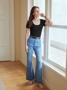 MOTF PREMIUM CONTRAST TRIM RIBBED T-SHIRT - Black - View 7