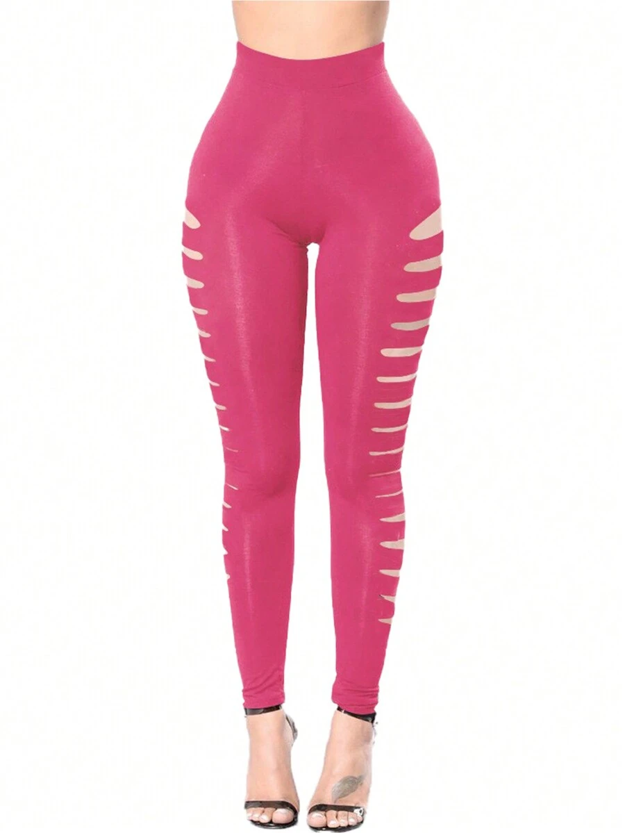 High Waist Skinny Jeans With Side Ripped Holes