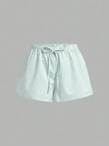 SHEIN EZwear Shorts casuales de verano con rayas de moda para mujeres