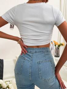 Chiquease Mushroom & Letter Graphic Drawstring Side Crop Tee - White - View 2