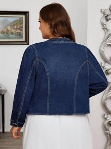 SHEIN LUNE Plus Size Button Pocket Long Sleeve Daily Casual All-Match Denim Jacket - Dark Wash - View 6