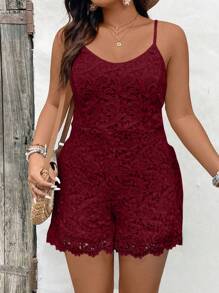 SHEIN Clasi Cộng với áo liền quần ren ren gu guin - Màu Đỏ Sâu - Xem 3