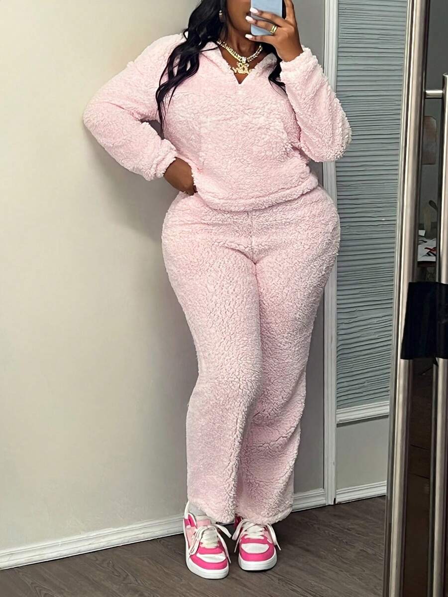 Slaydiva Women's Basic Hooded Cropped Casual Sports Set - Pink - View 1