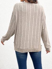 SHEIN Maternity Button Detail Drop Shoulder Sweatshirt, For Winter - Khaki - View 2