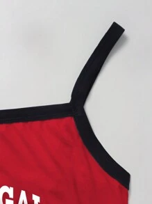 INAWLY 字母图案葡萄牙国旗撞色绑带吊带背心 图案 T 恤 女式上衣